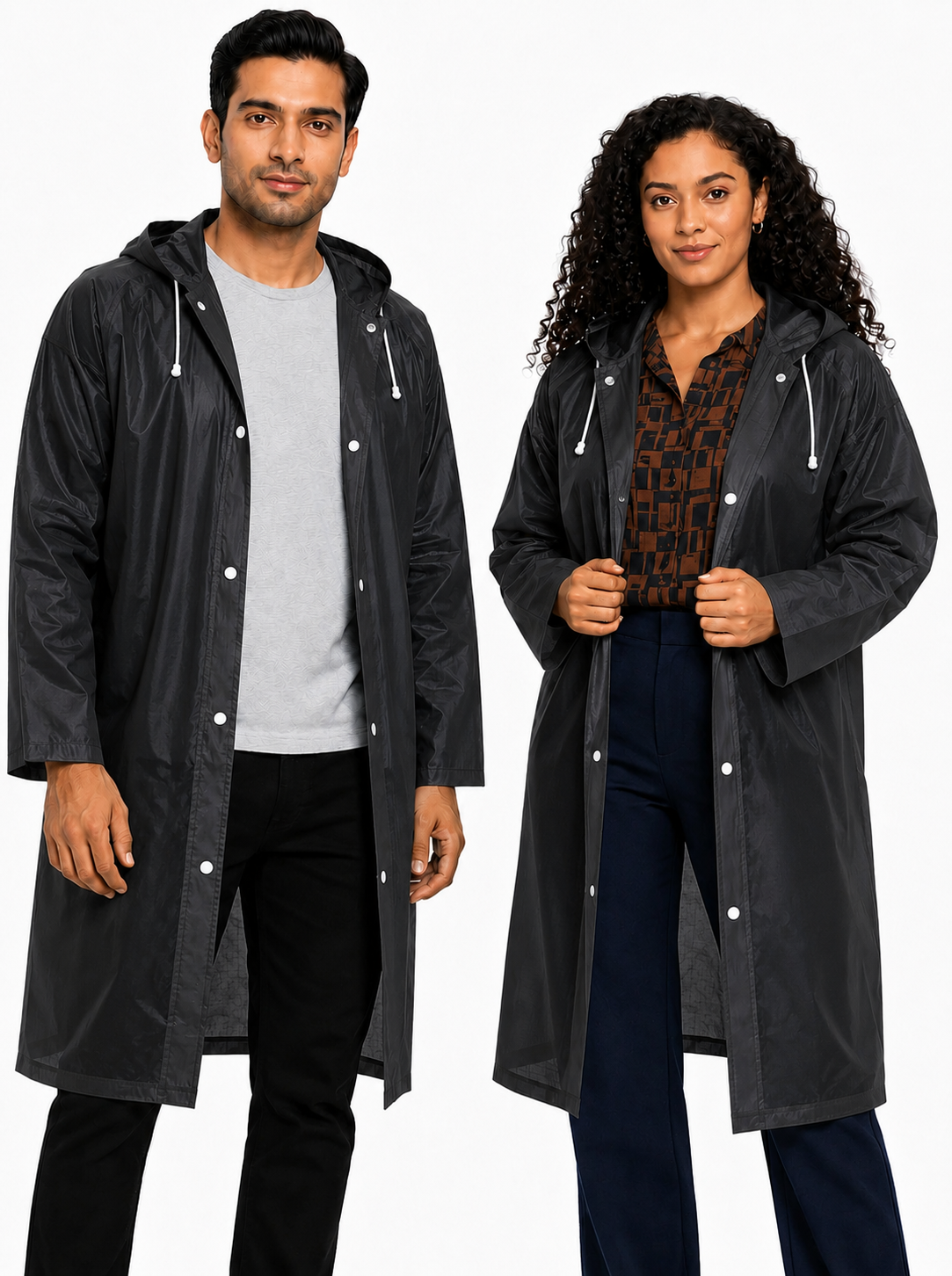 Hooded Waterproof Raincoat for Men & Women – Black | Full-Length Lightweight Rain Coat with Drawstring Hood (Free Size)