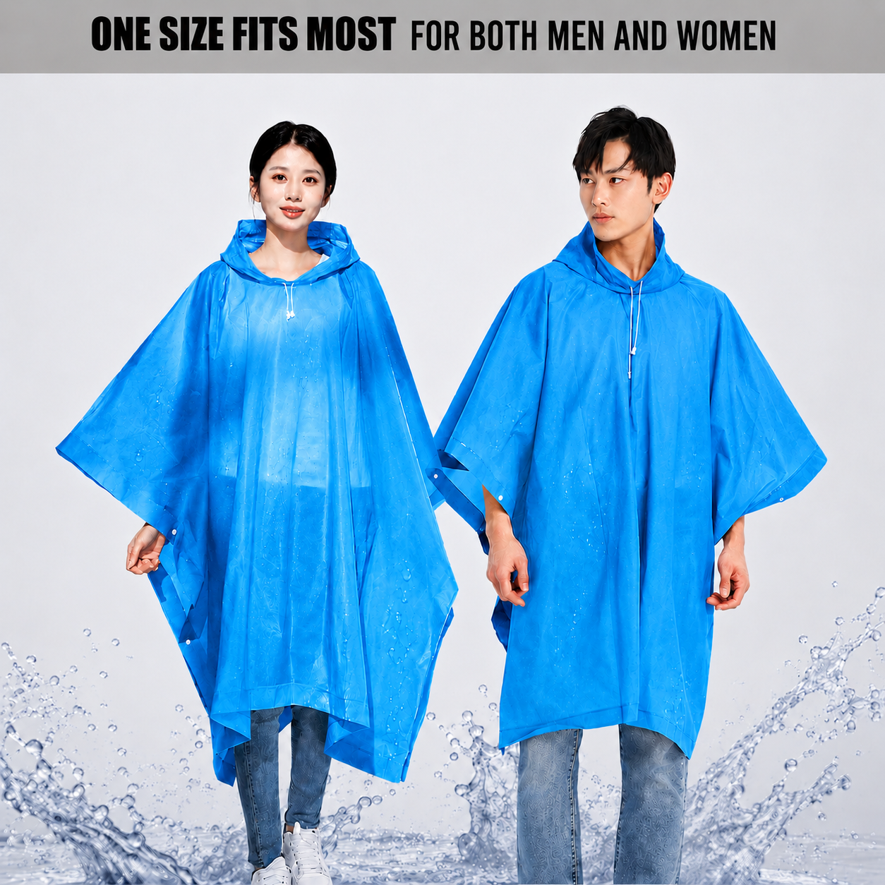 Reusable Waterproof Hooded Rain Poncho – Lightweight Unisex Rain Cape for Cycling, Hiking & Outdoor Use (Blue)