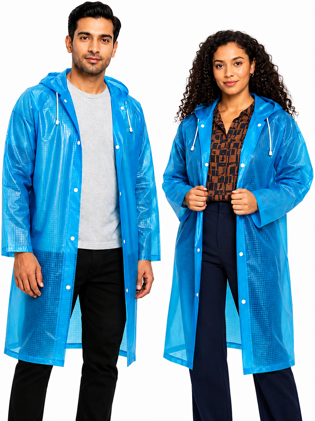Hooded Waterproof Raincoat for Men & Women | Lightweight Full-Length Rain Poncho with Snap Buttons (Free Size)