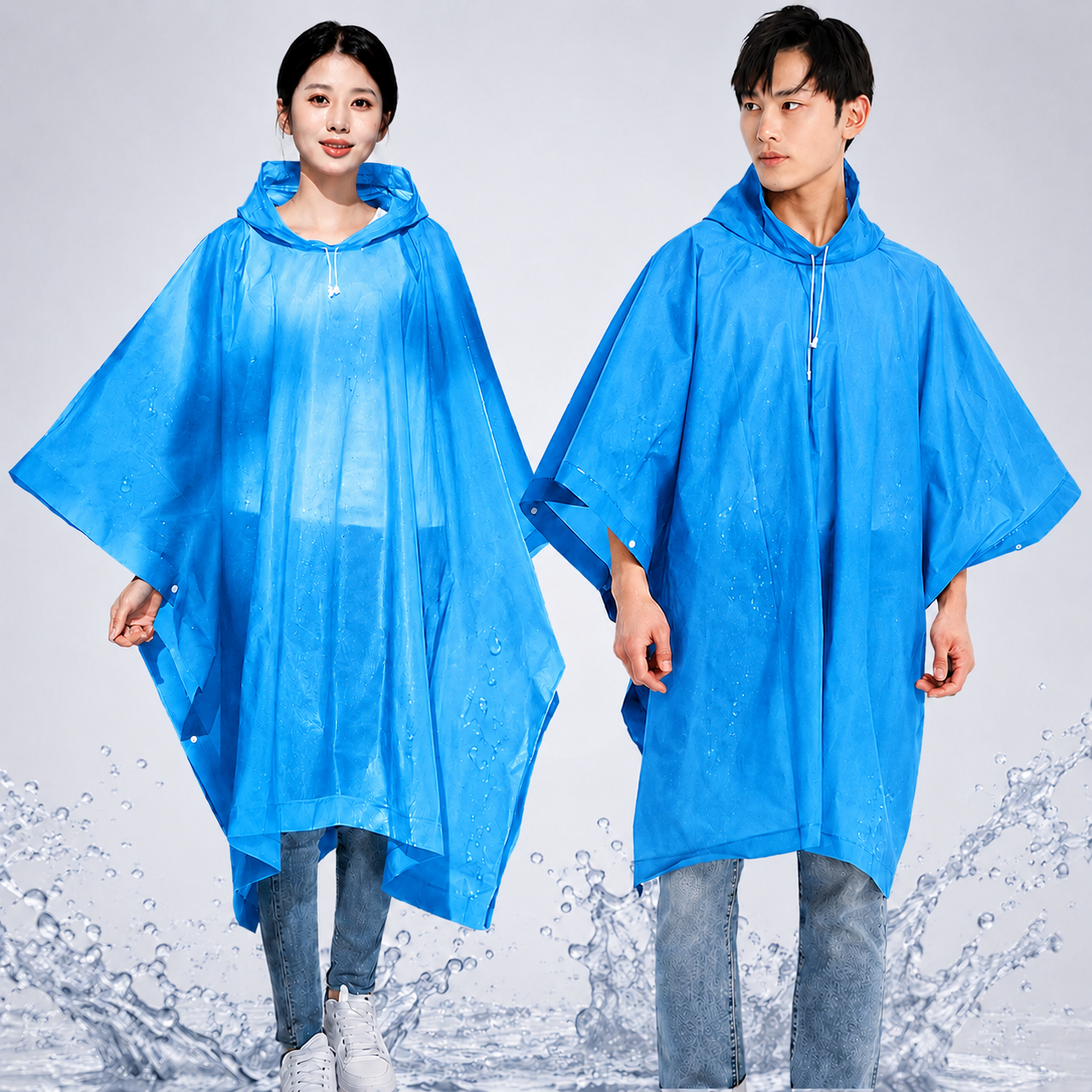 Reusable Waterproof Hooded Rain Poncho – Lightweight Unisex Rain Cape for Cycling, Hiking & Outdoor Use (Blue)