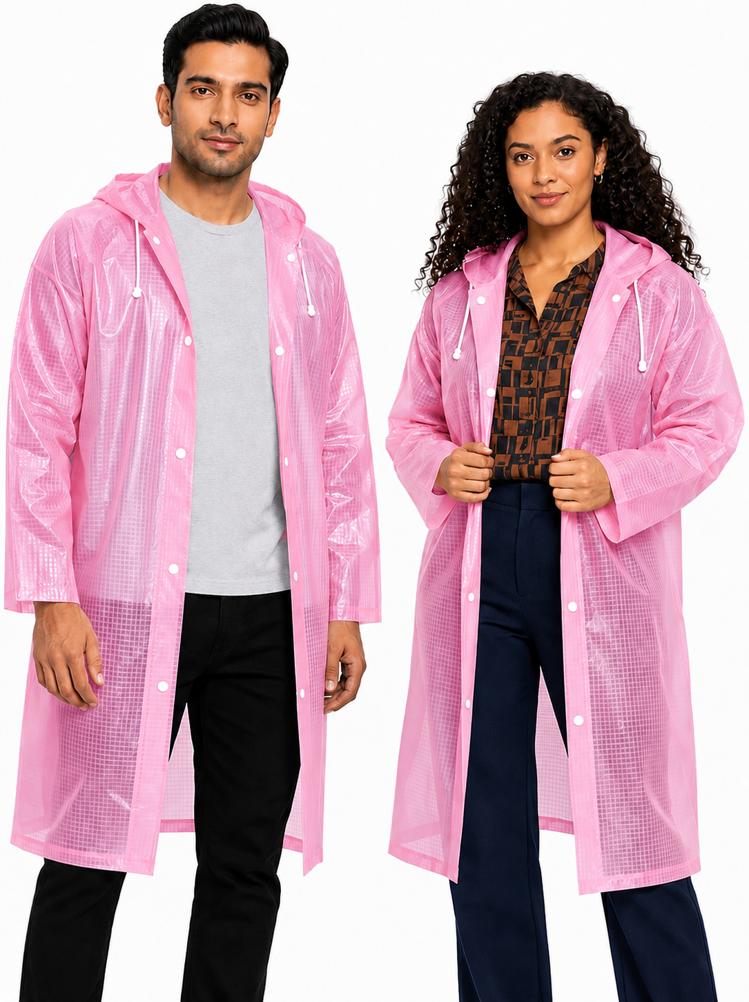 Hooded Waterproof Raincoat for Men & Women – Pink | Full-Length Lightweight Rain Coat with Drawstring Hood (Free Size)
