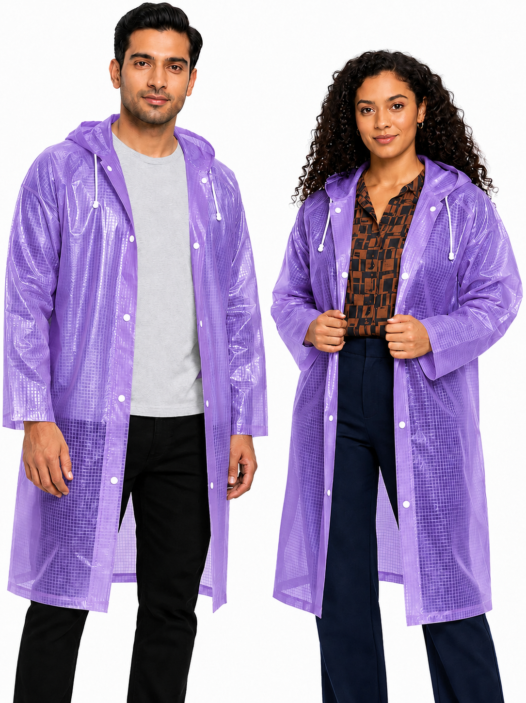 Hooded Waterproof Raincoat for Men & Women – Purple | Full-Length Lightweight Rain Coat with Drawstring Hood (Free Size)