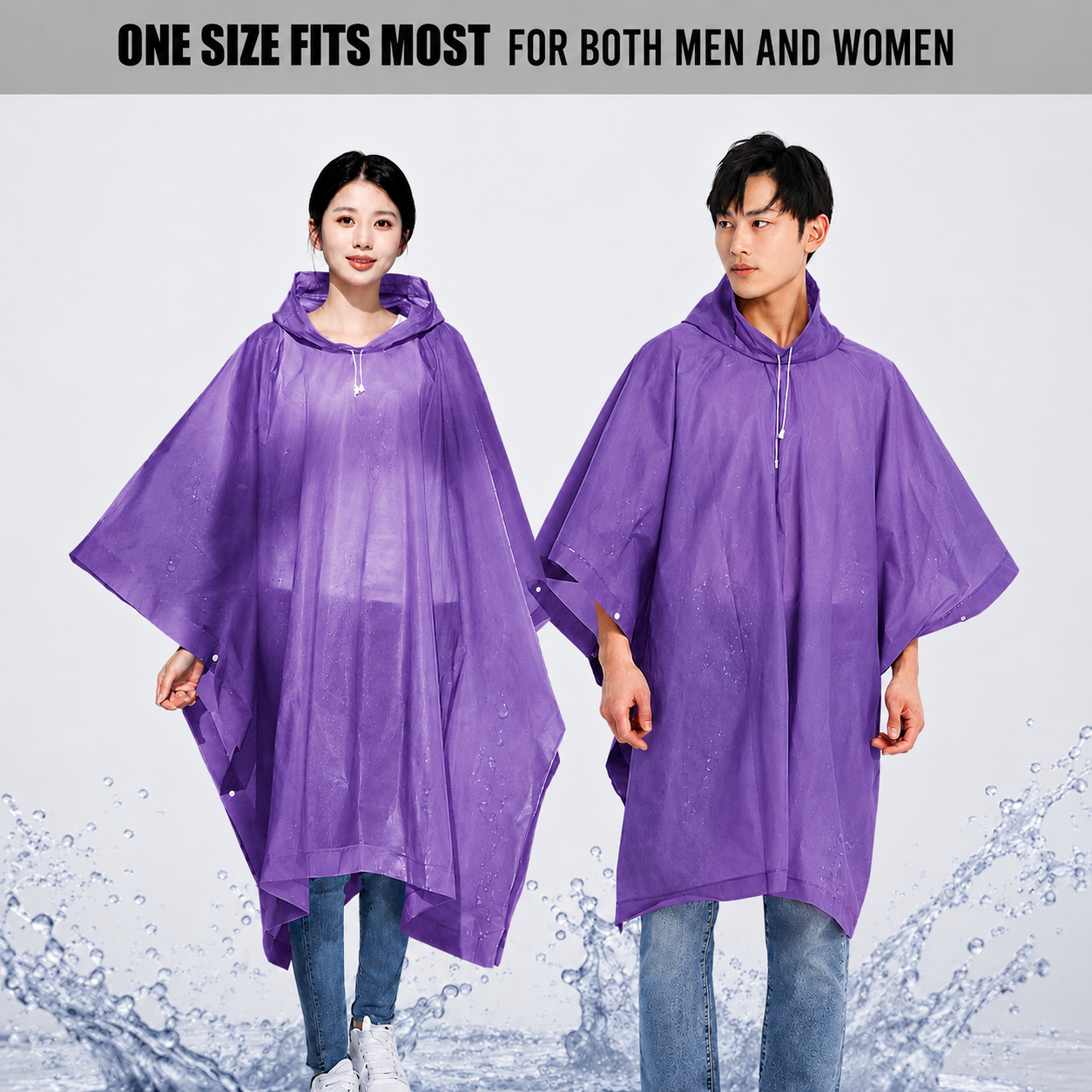 Reusable Waterproof Hooded Rain Poncho – Lightweight Unisex Rain Cape for Cycling, Hiking & Outdoor Use (Purple)