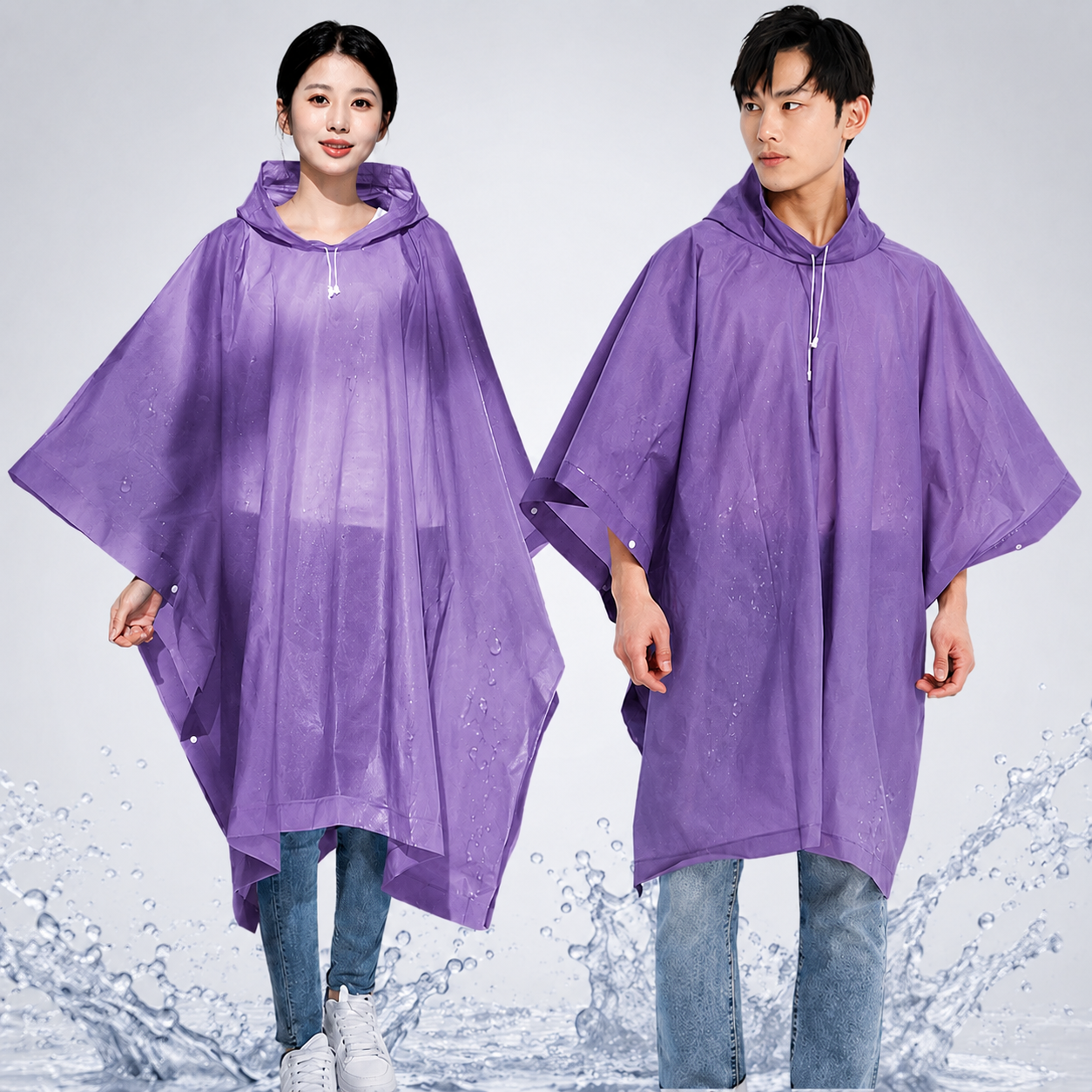 Reusable Waterproof Hooded Rain Poncho – Lightweight Unisex Rain Cape for Cycling, Hiking & Outdoor Use (Purple)