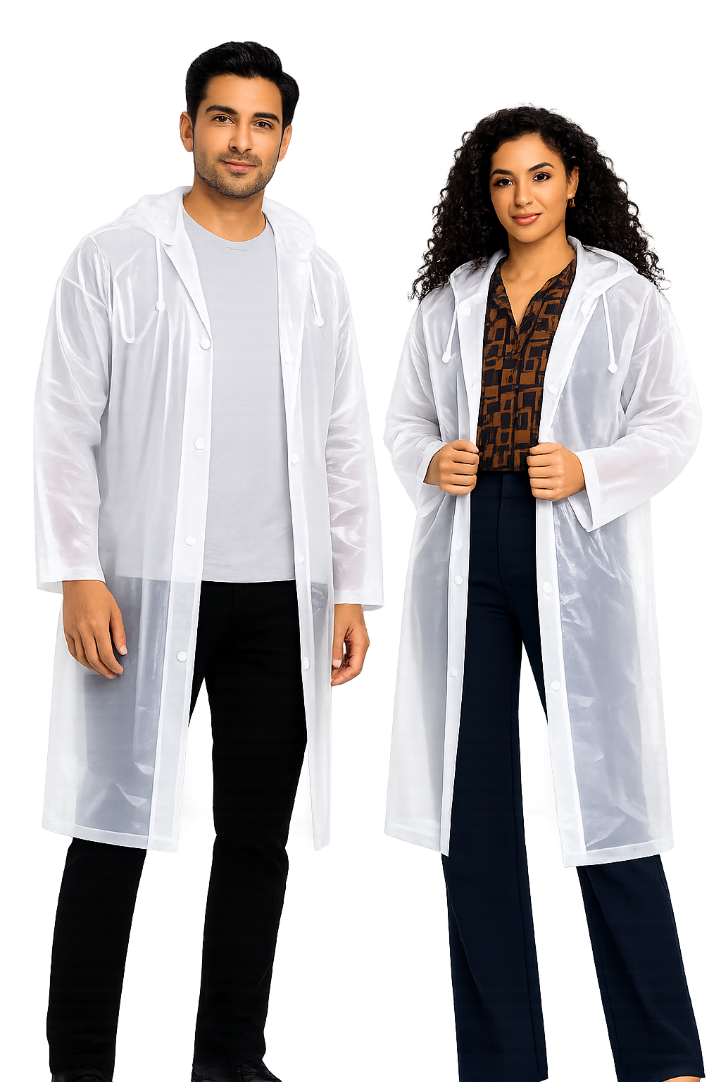 Hooded Waterproof Raincoat for Men & Women – White | Full-Length Lightweight Rain Coat with Drawstring Hood (Free Size)