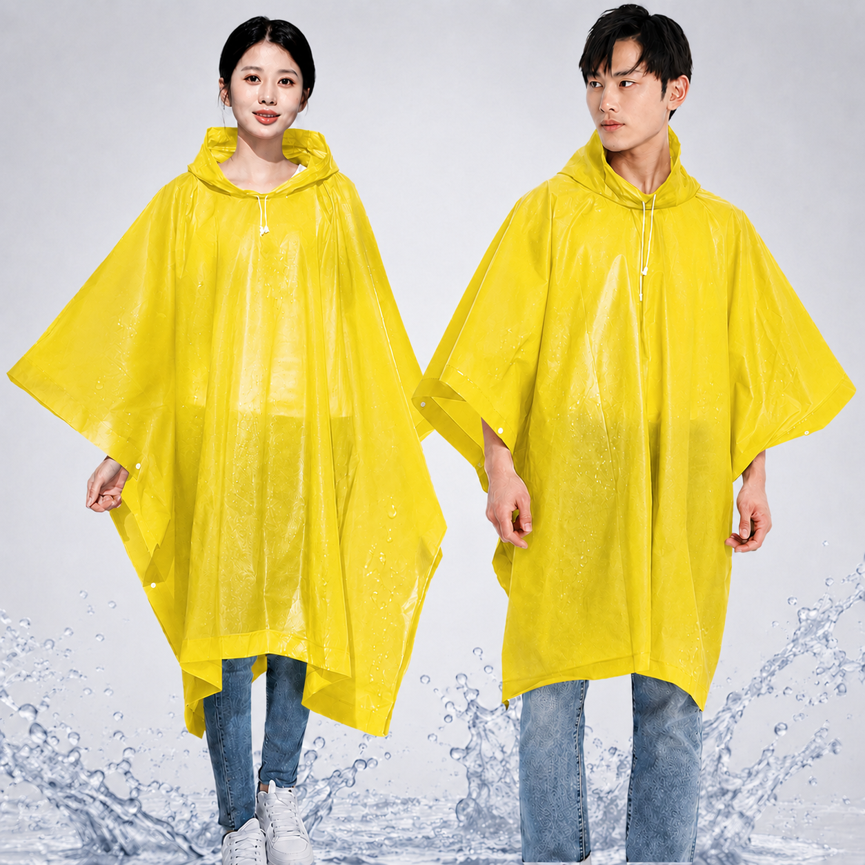 Reusable Waterproof Hooded Rain Poncho – Lightweight Unisex Rain Cape for Cycling, Hiking & Outdoor Use (Yellow)