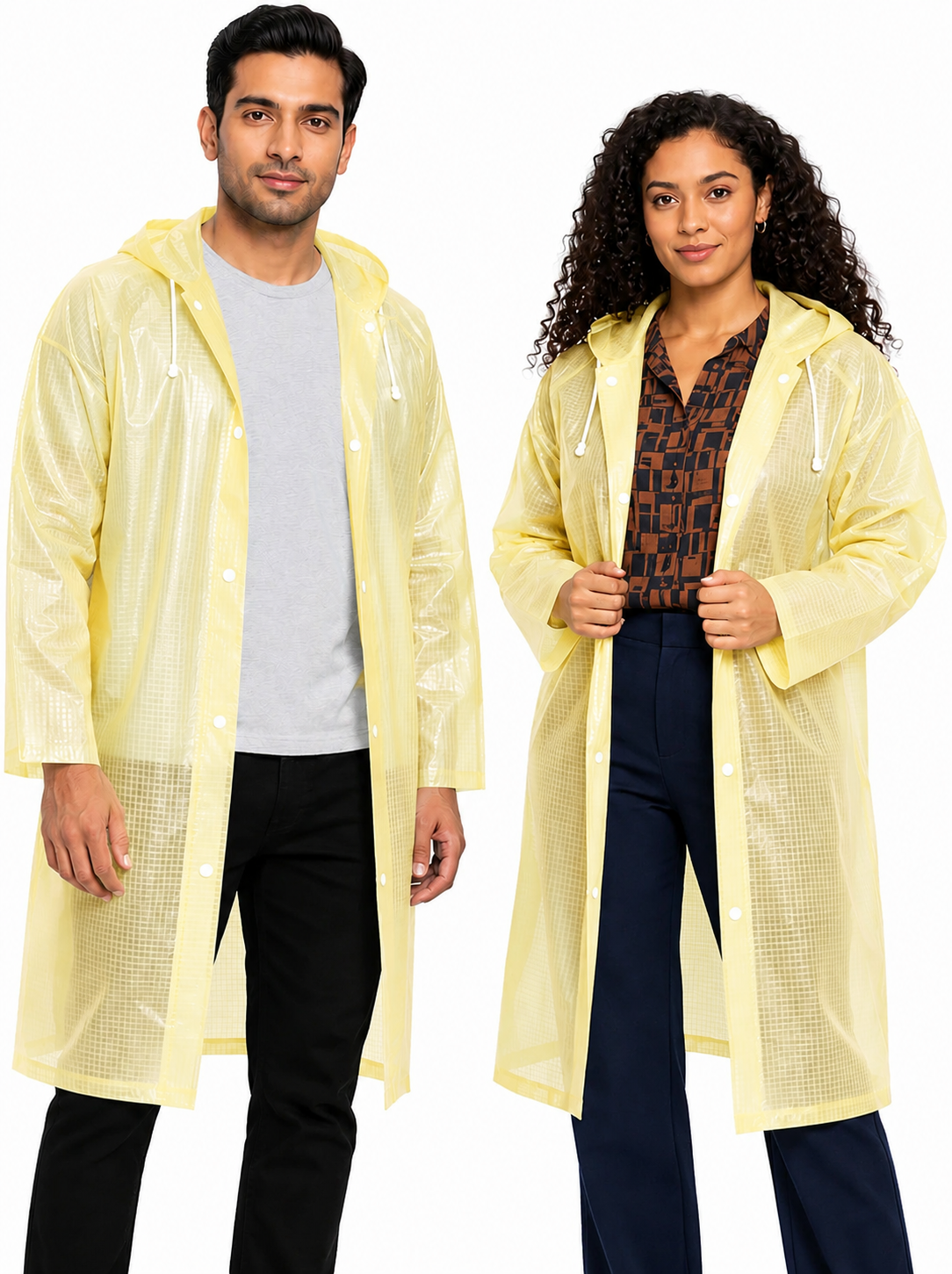 Hooded Waterproof Raincoat for Men & Women – Yellow | Full-Length Lightweight Rain Coat with Drawstring Hood (Free Size)