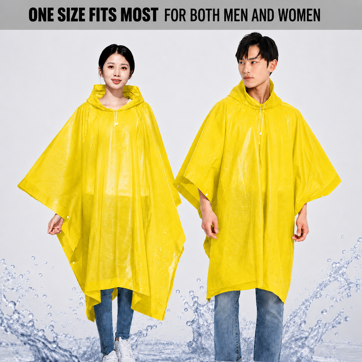 Reusable Waterproof Hooded Rain Poncho – Lightweight Unisex Rain Cape for Cycling, Hiking & Outdoor Use (Yellow)