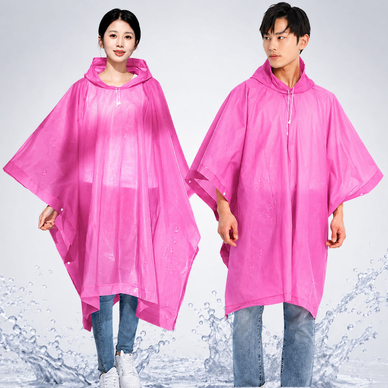 Reusable Waterproof Hooded Rain Poncho – Lightweight Unisex Rain Cape for Cycling, Hiking & Outdoor Use (Pink)