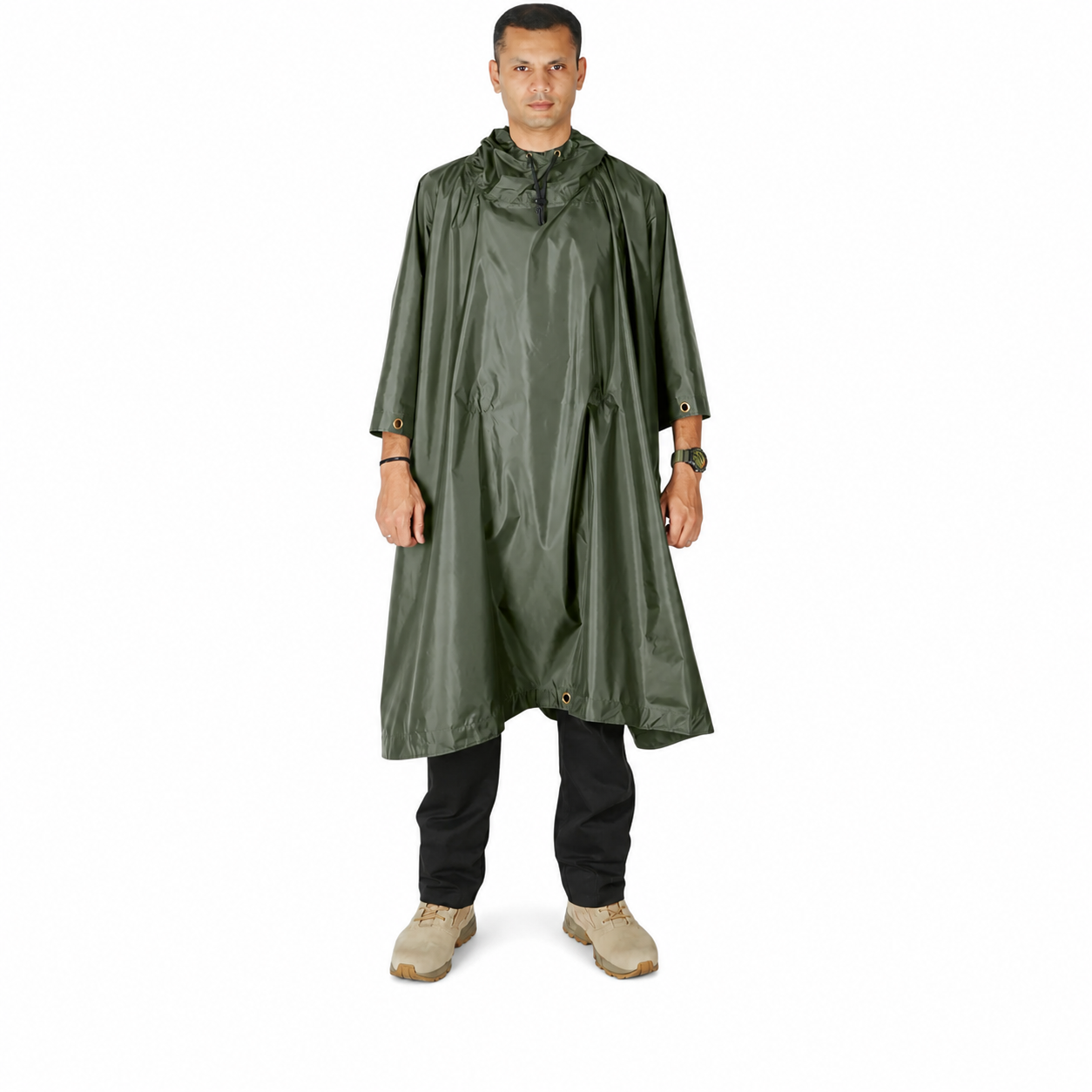 Waterproof Hooded Rain Poncho – Lightweight Reusable Raincoat for Hiking, Camping, Travel & Outdoor Activities (Olive Green)