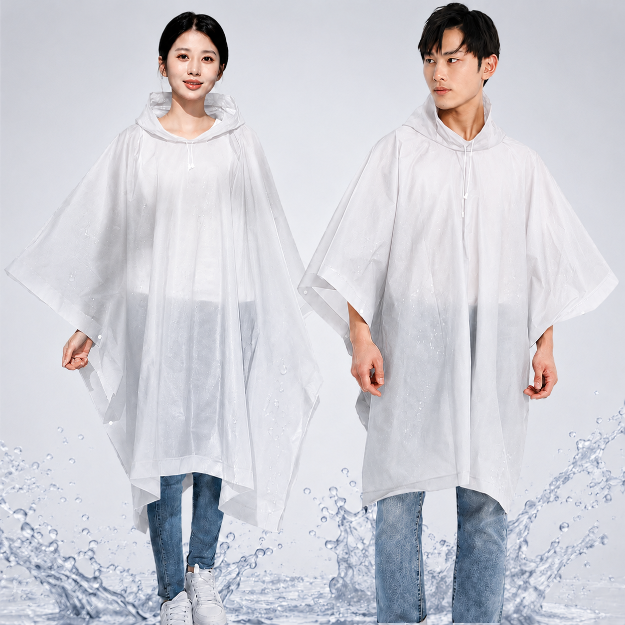 Reusable Waterproof Hooded Rain Poncho – Lightweight Unisex Rain Cape for Cycling, Hiking & Outdoor Use (White)